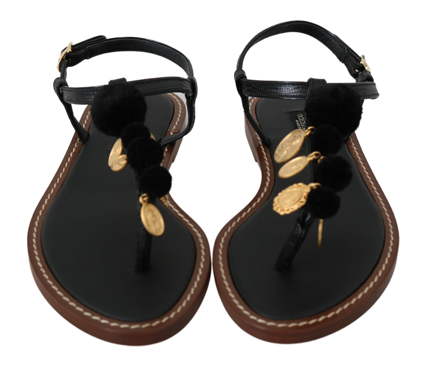Chaussures Sandales Tongs Cuir Noir Pièces Dolce & Gabbana
