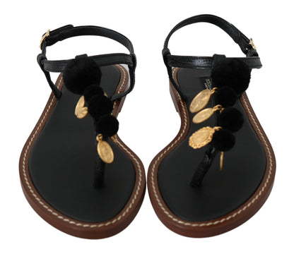 Chaussures Sandales Tongs Cuir Noir Pièces Dolce & Gabbana