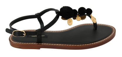 Chaussures Sandales Tongs Cuir Noir Pièces Dolce & Gabbana
