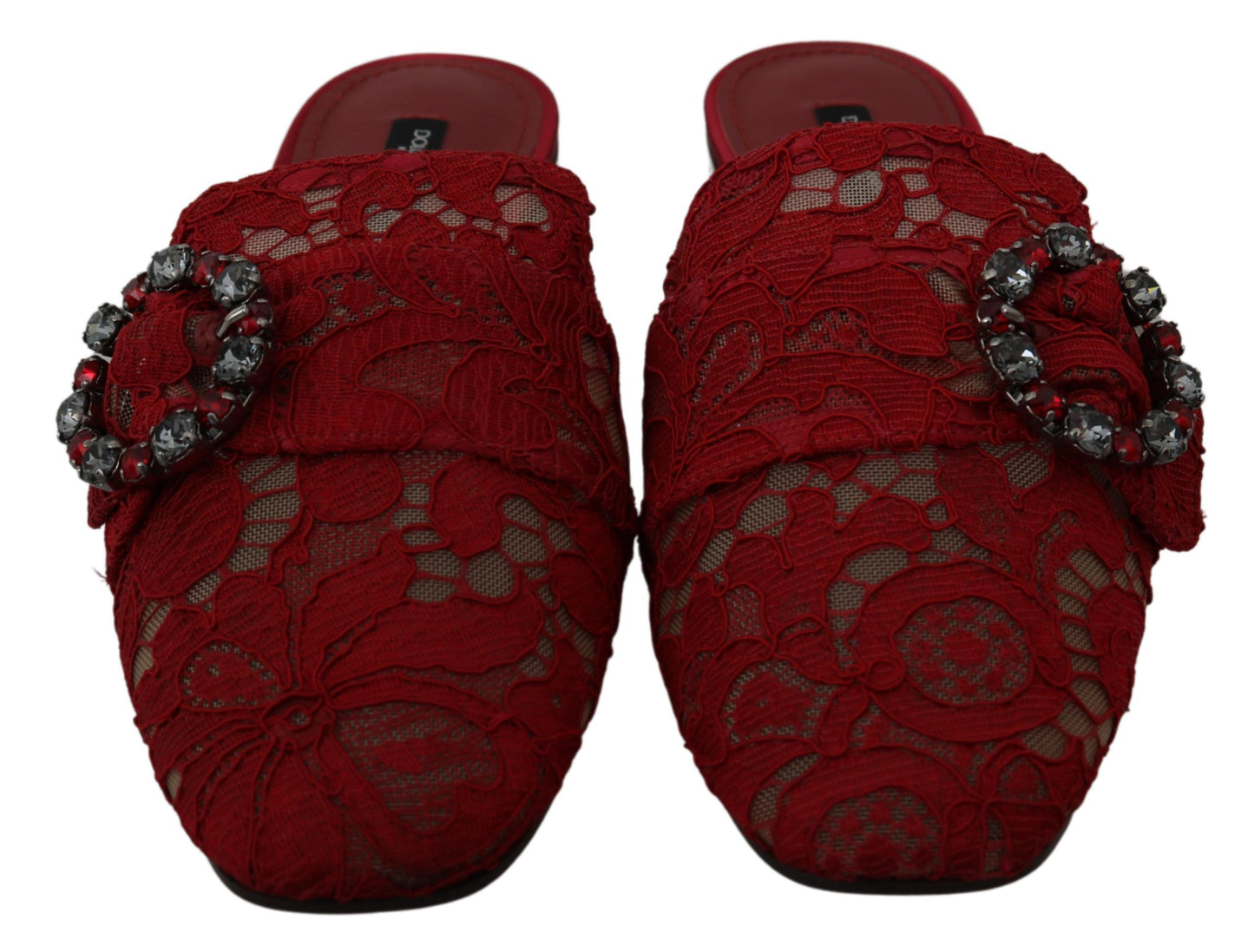 Chaussures plates Dolce & Gabbana rouges en dentelle et cristaux à enfiler