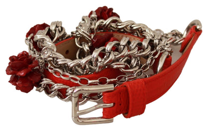 Ceinture de taille Dolce & Gabbana en cuir rouge avec roses et argent