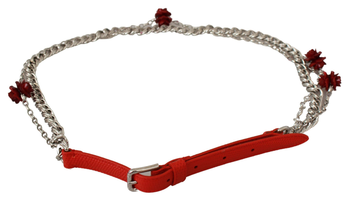 Ceinture de taille Dolce & Gabbana en cuir rouge avec roses et argent
