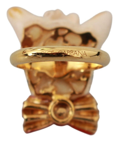 Bague pour animal de compagnie Dolce & Gabbana en laiton doré, résine et beige avec logo
