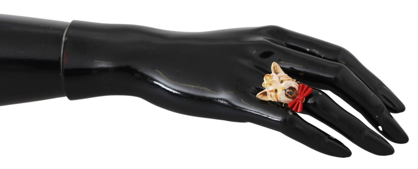 Bague pour animal de compagnie Dolce & Gabbana en laiton doré, résine et beige avec logo