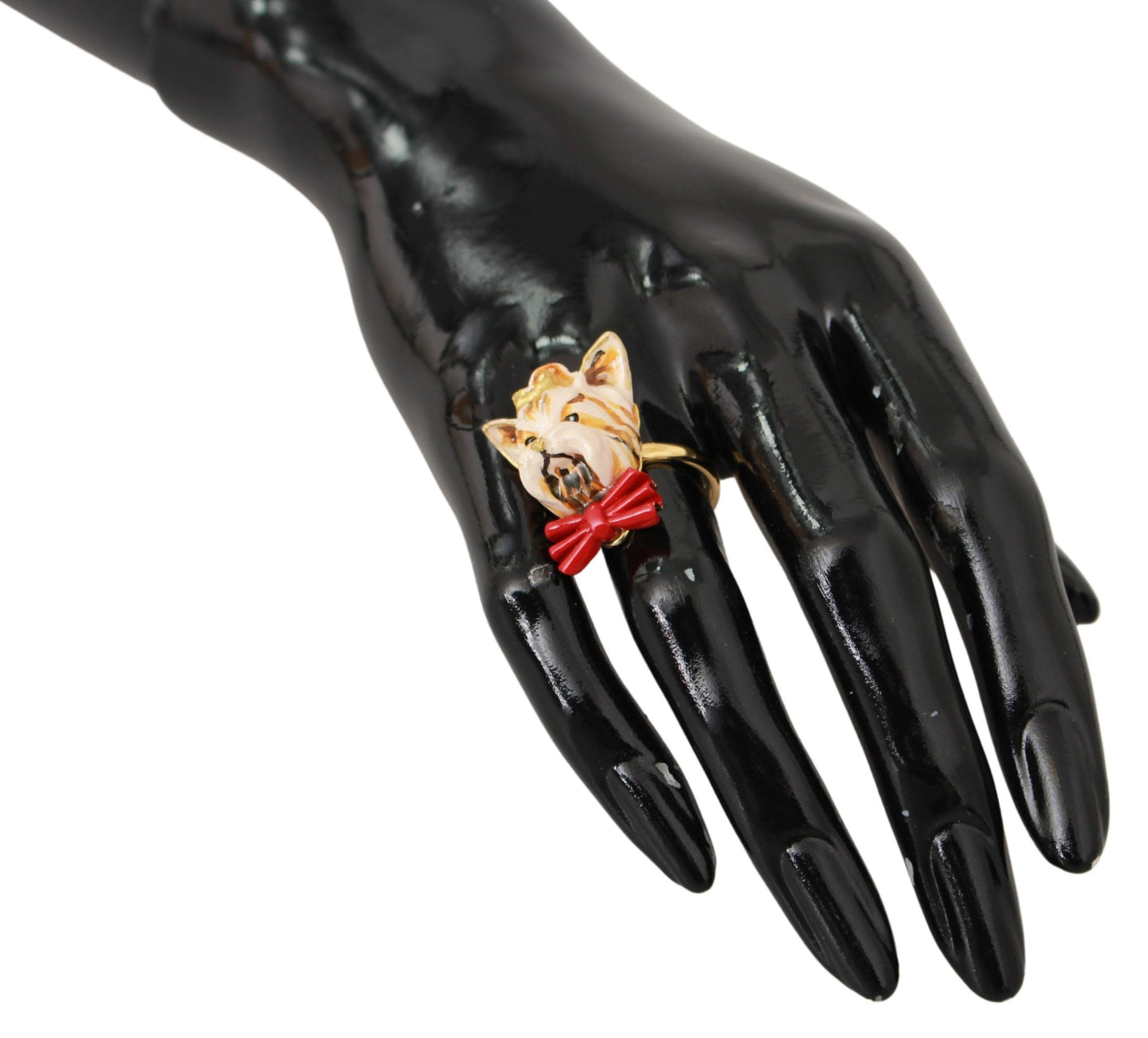 Bague pour animal de compagnie Dolce & Gabbana en laiton doré, résine et beige avec logo