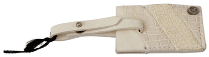 GF Ferre Beige Luggage Tag Branded Leather Patterned Keychain