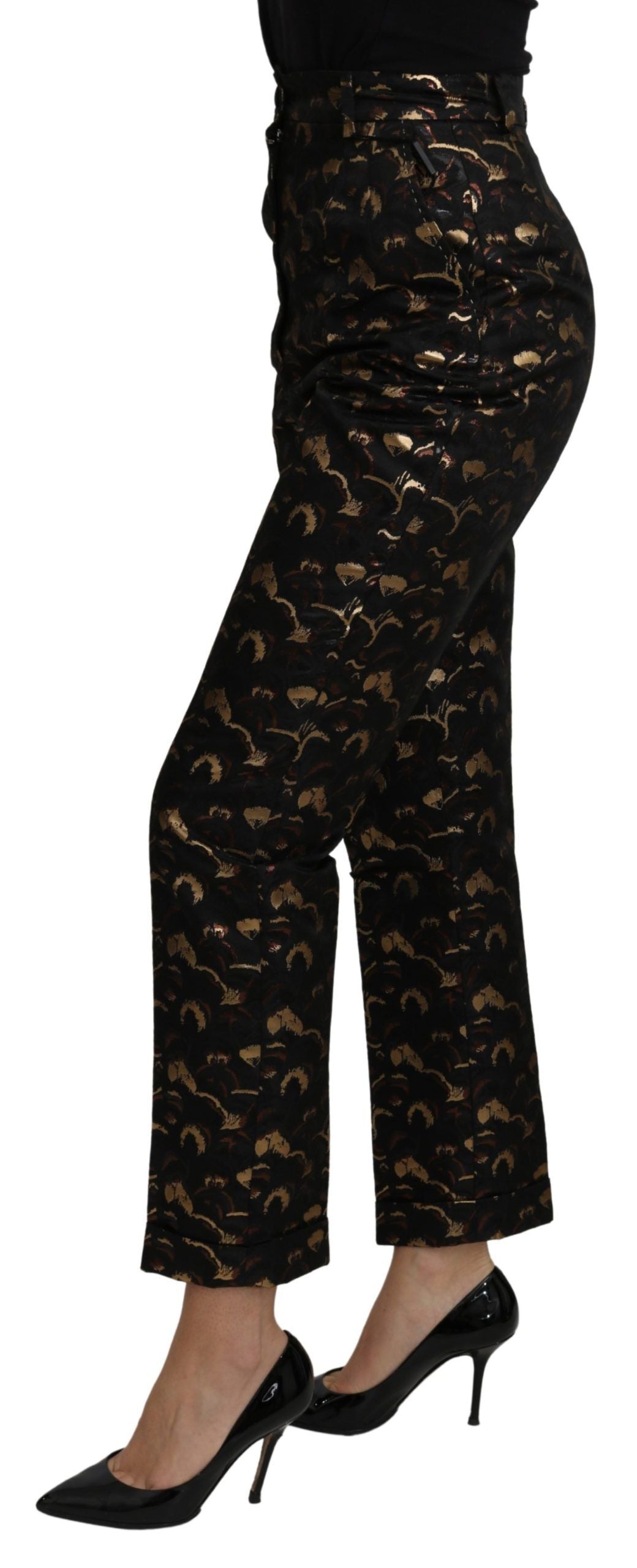 Pantalon taille haute en brocart or noir Dolce & Gabbana