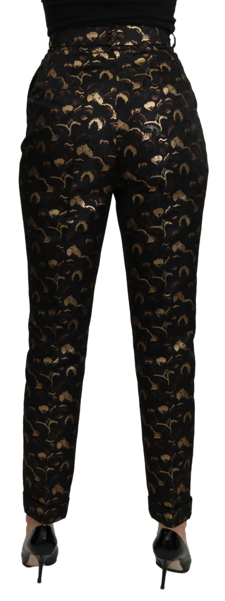 Pantalon taille haute en brocart or noir Dolce & Gabbana