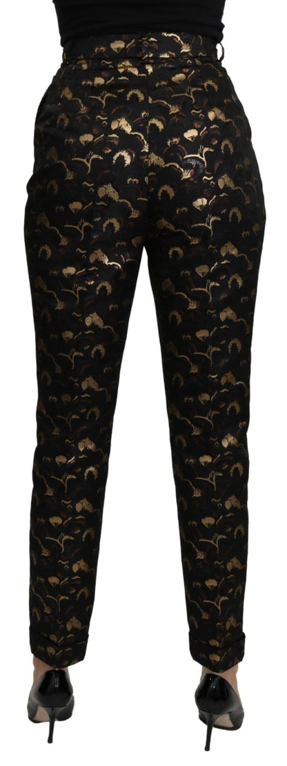 Pantalon taille haute en brocart or noir Dolce & Gabbana