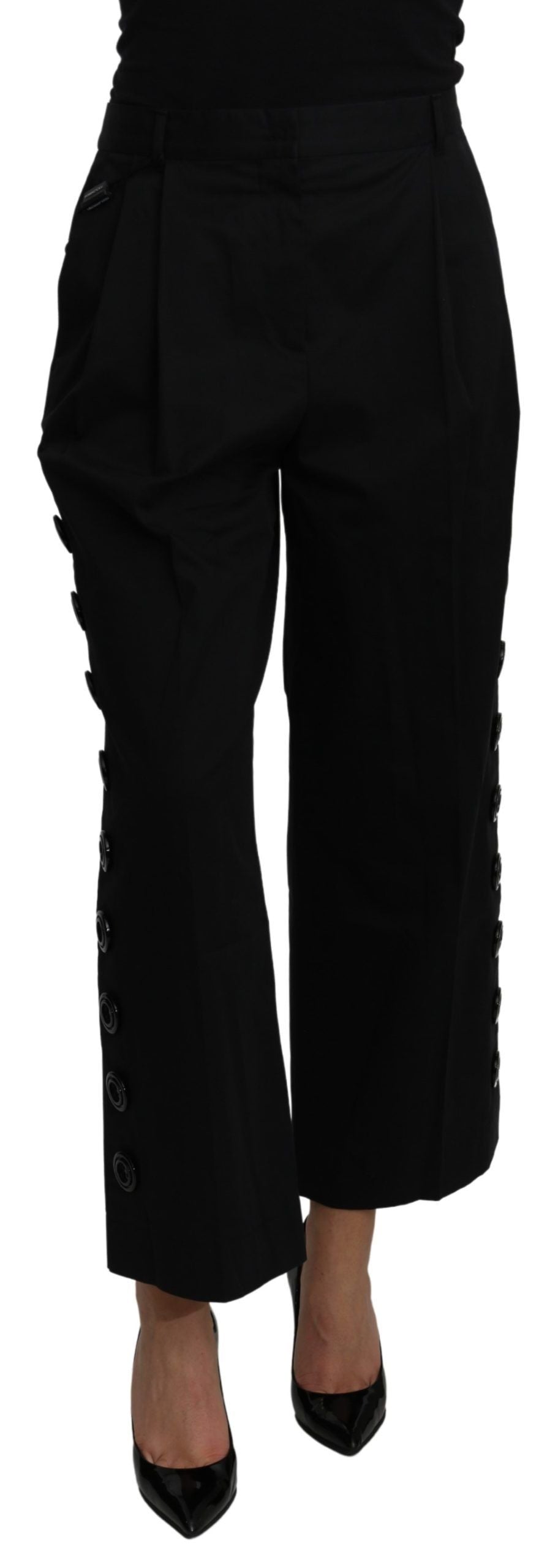Pantalon Dolce & Gabbana taille haute court noir en coton stretch