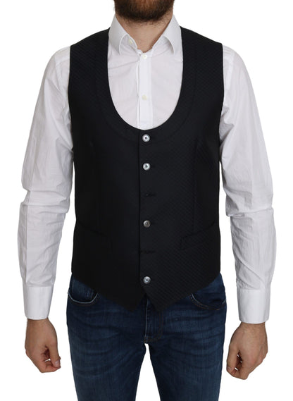 Gilet de costume Dolce & Gabbana en soie bleue à motif losanges