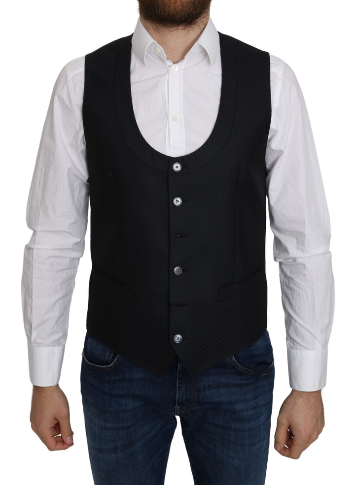 Chaleco de Abrigo Formal Dolce & Gabbana de Seda Azul con Patrón Rombos
