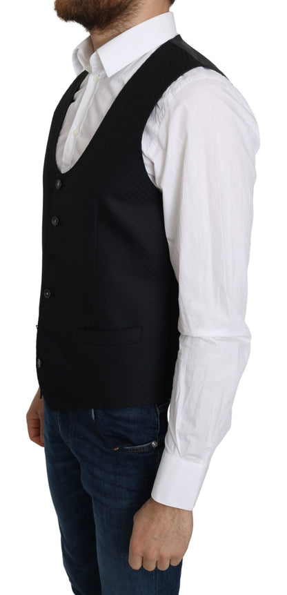 Gilet de costume Dolce & Gabbana en soie bleue à motif losanges