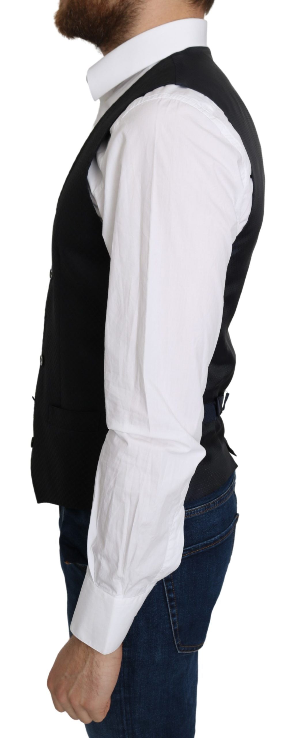 Gilet de costume Dolce & Gabbana en soie bleue à motif losanges