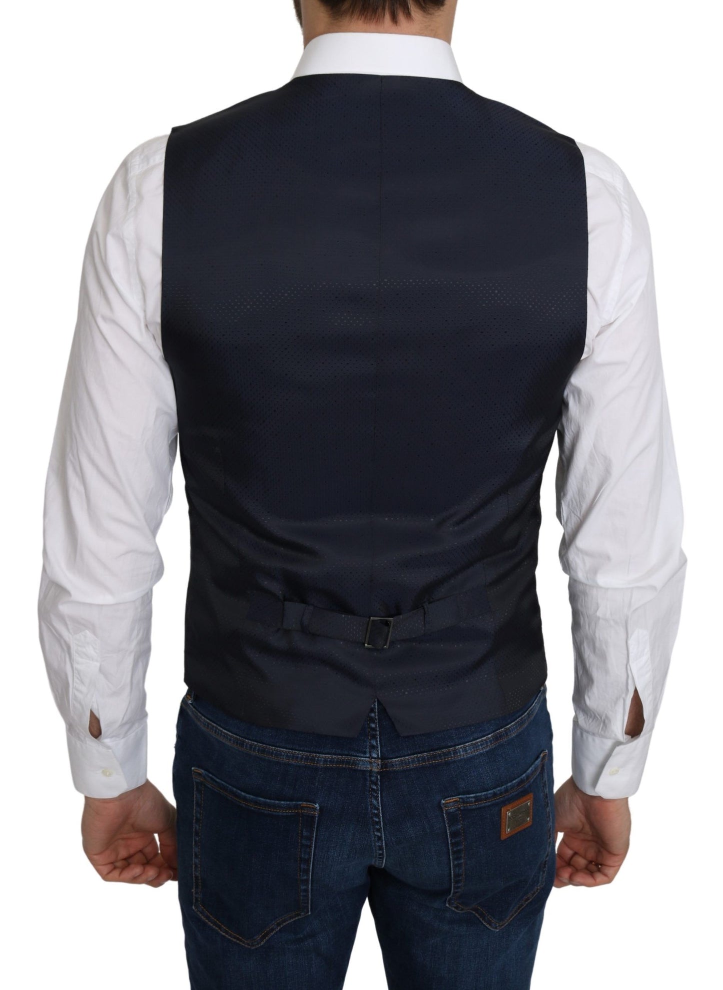 Gilet de costume Dolce & Gabbana en soie bleue à motif losanges