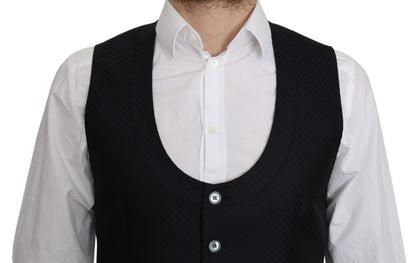 Gilet de costume Dolce & Gabbana en soie bleue à motif losanges