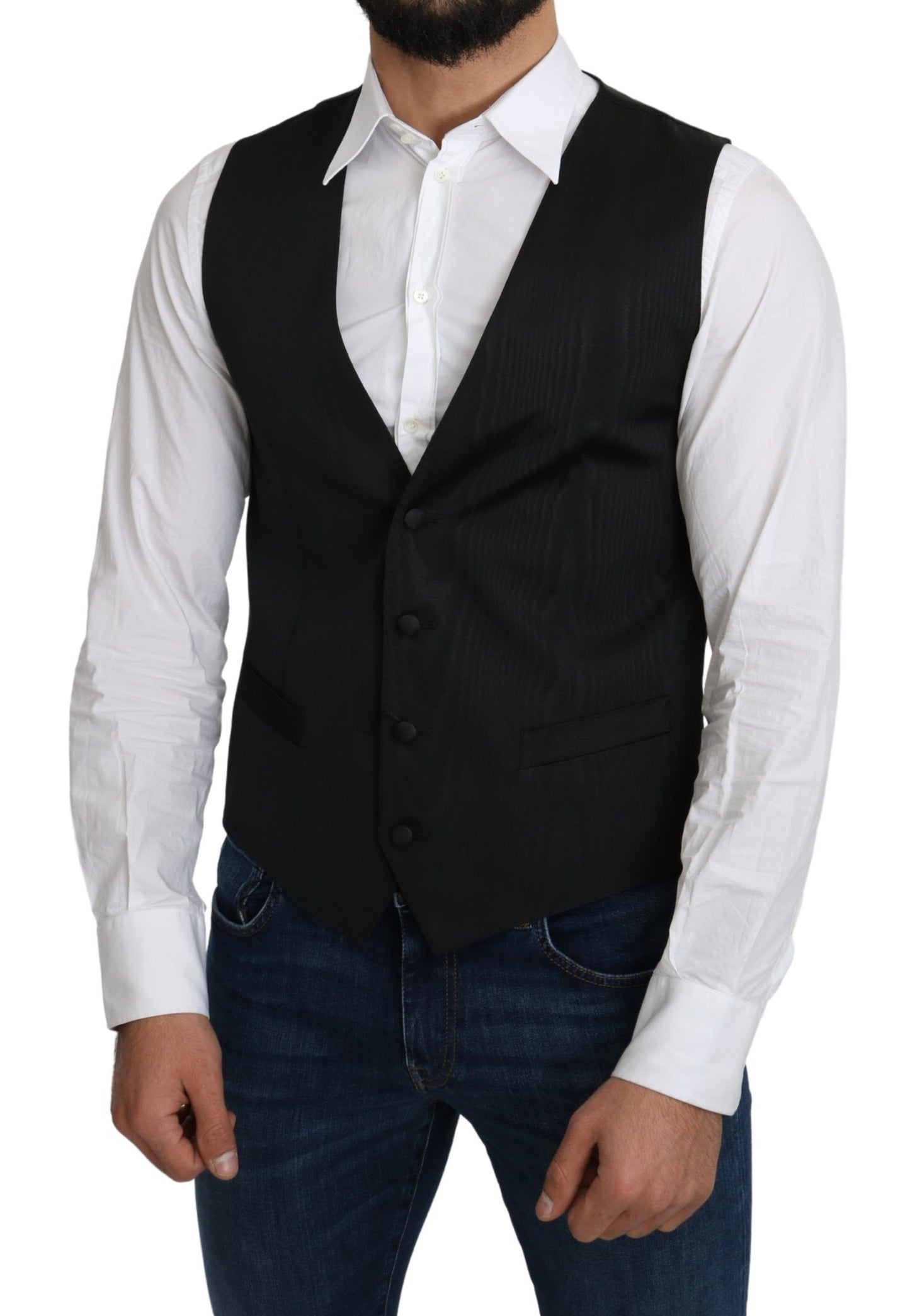 Gilet de costume habillé Dolce & Gabbana gris 100 % soie