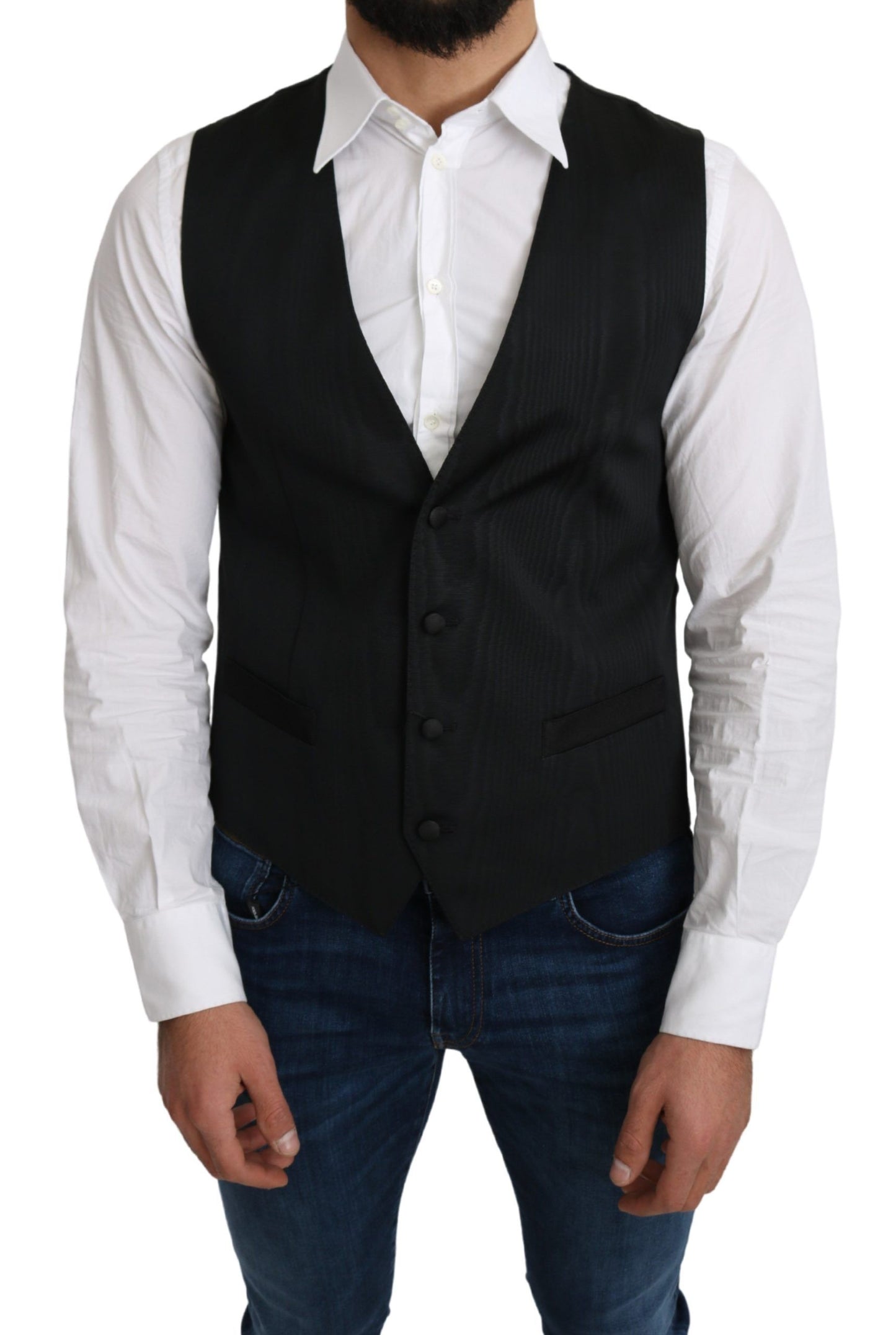 Gilet de costume habillé Dolce & Gabbana gris 100 % soie