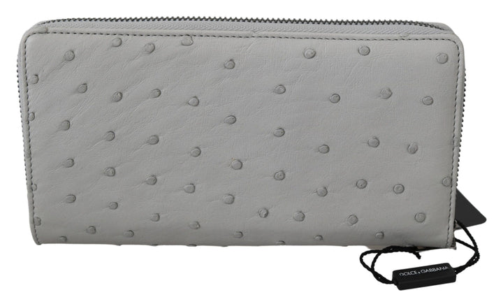 Dolce & Gabbana Cartera de mano continental de piel de avestruz blanca para hombre