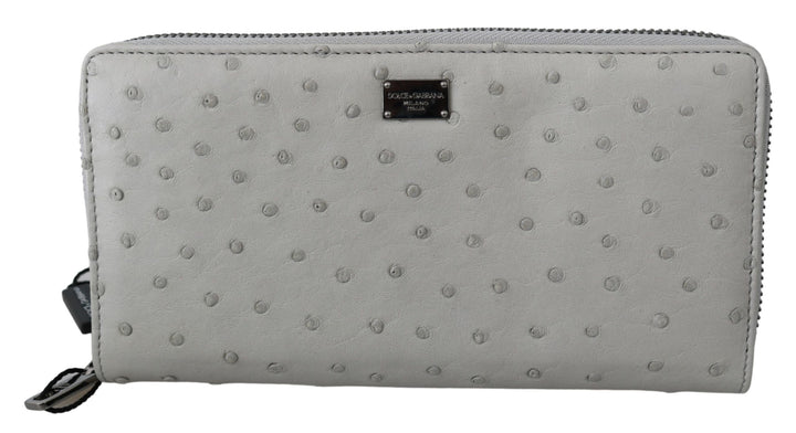 Dolce & Gabbana Cartera de mano continental de piel de avestruz blanca para hombre