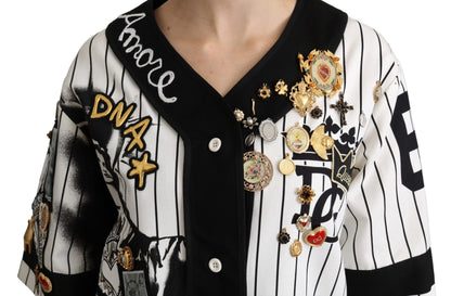 Chemisier Dolce & Gabbana blanc et noir en coton à breloques en cristal Amore