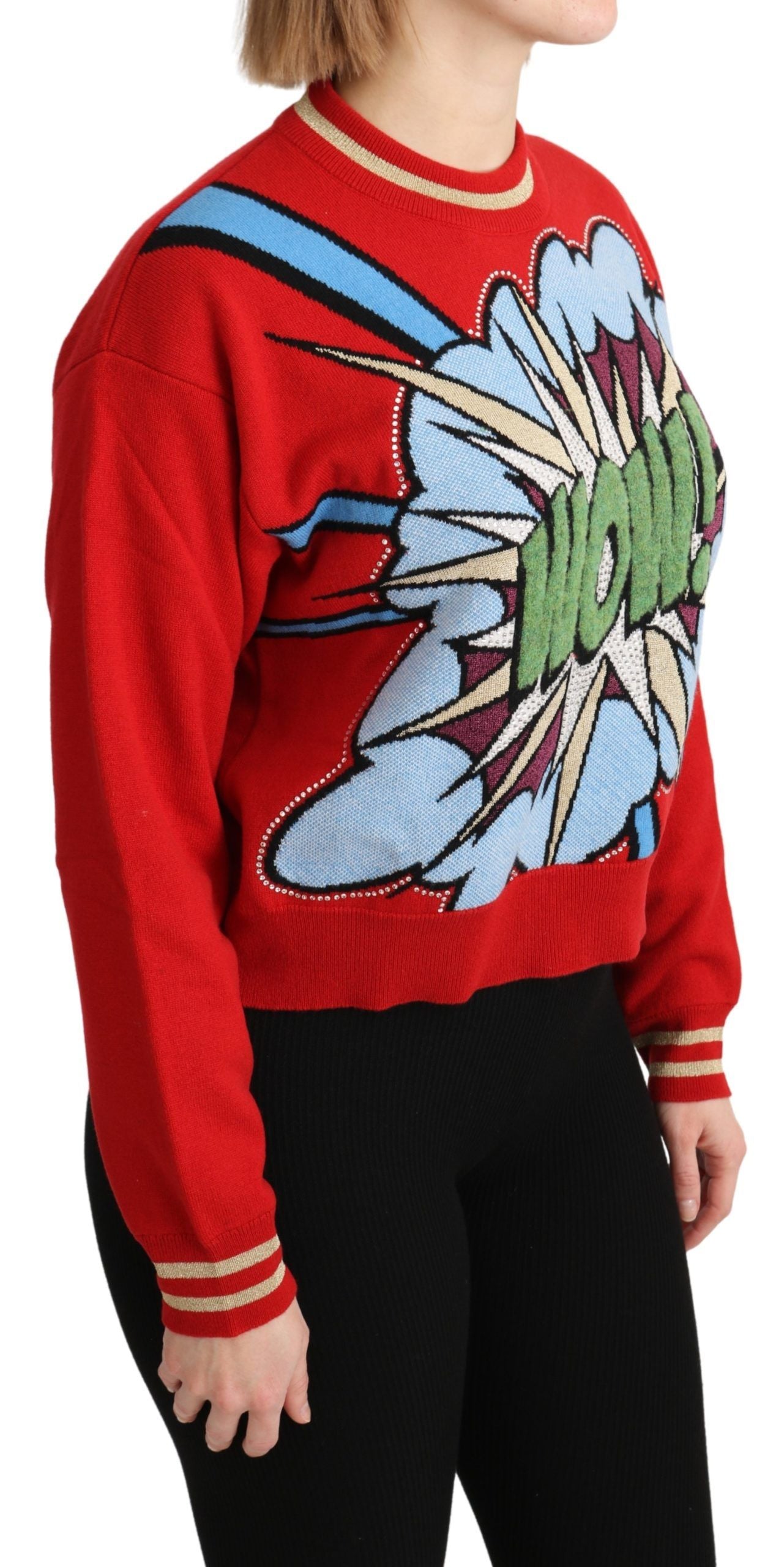 Pull en cachemire rouge tricoté Dolce & Gabbana avec motif de dessin animé