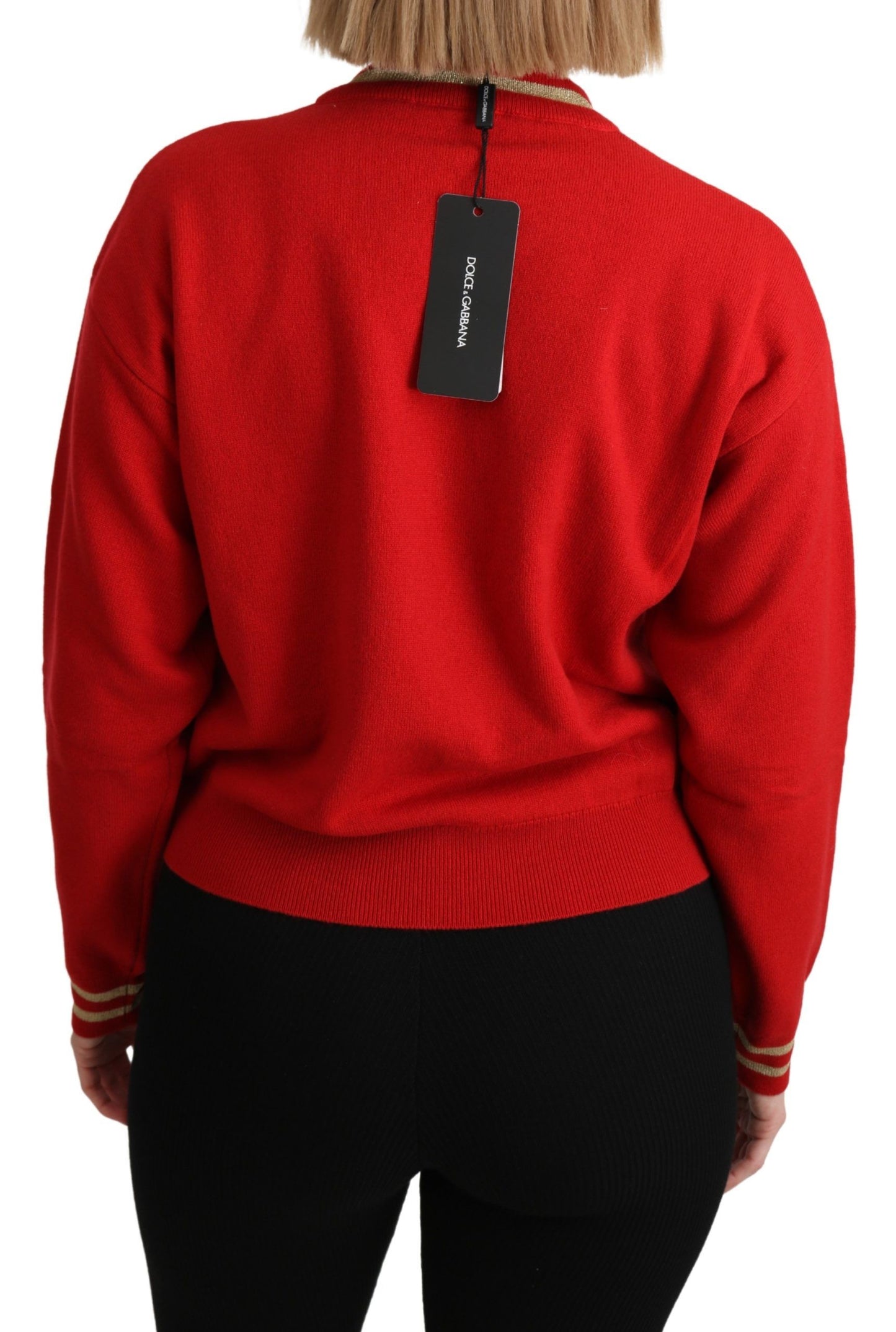 Pull en cachemire rouge tricoté Dolce & Gabbana avec motif de dessin animé