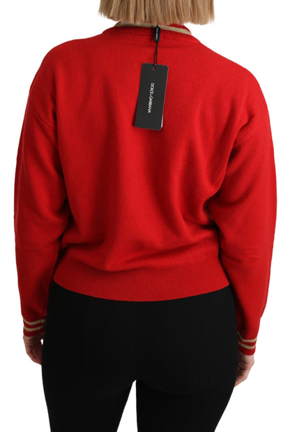 Pull en cachemire rouge tricoté Dolce & Gabbana avec motif de dessin animé
