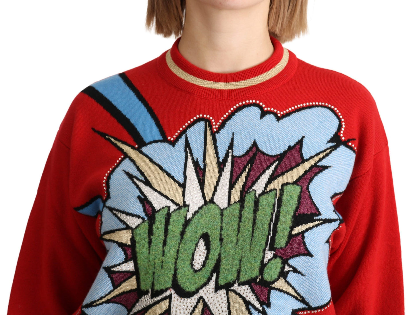 Pull en cachemire rouge tricoté Dolce & Gabbana avec motif de dessin animé