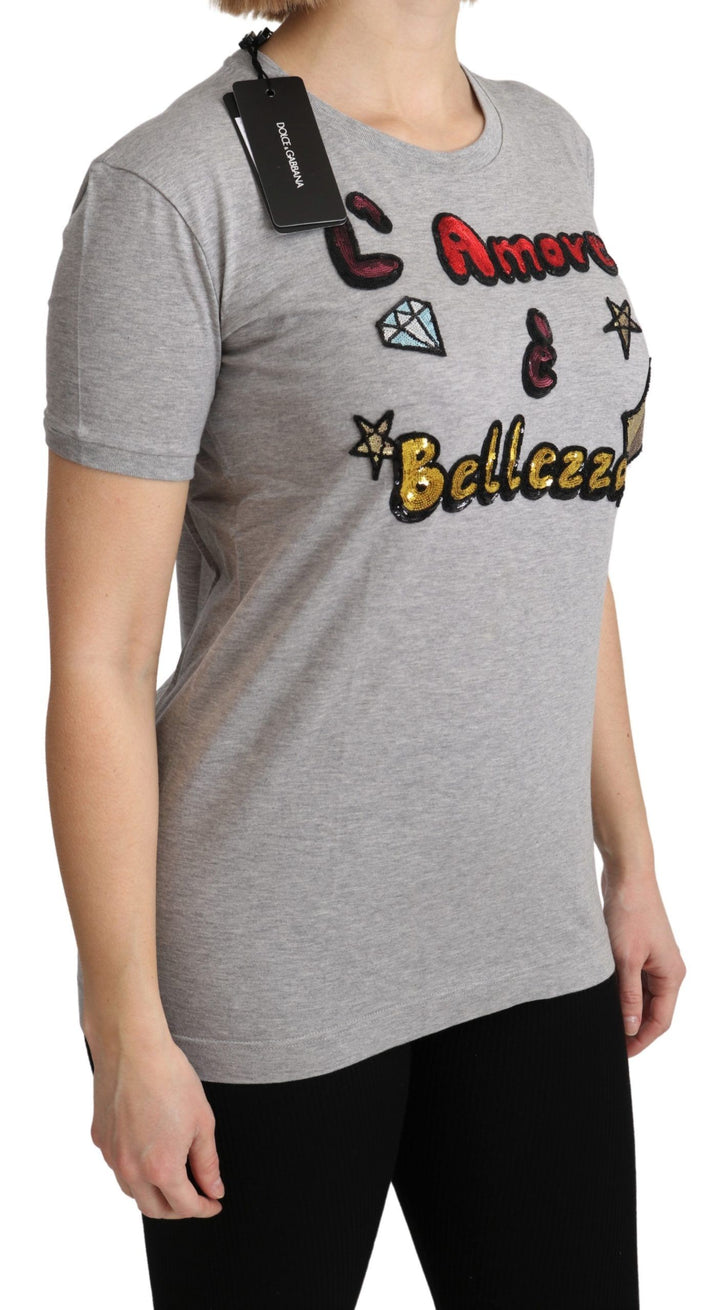 Dolce & Gabbana Camiseta de algodón gris Amore e Bellezza