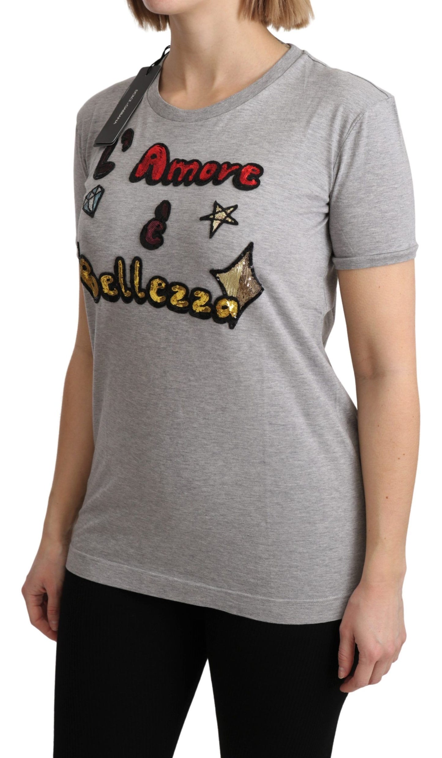 T-shirt Dolce & Gabbana en coton gris Amore e Bellezza