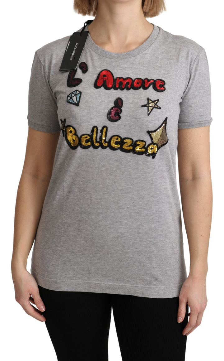 Dolce & Gabbana Camiseta de algodón gris Amore e Bellezza