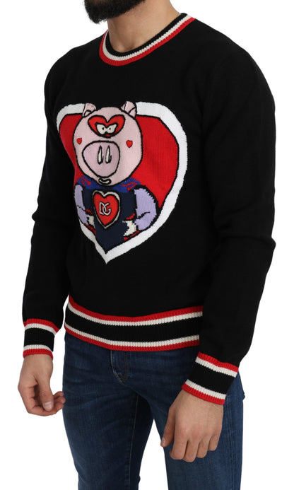 Pull Dolce & Gabbana en cachemire noir motif cochon de l'année