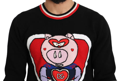 Pull Dolce & Gabbana en cachemire noir motif cochon de l'année