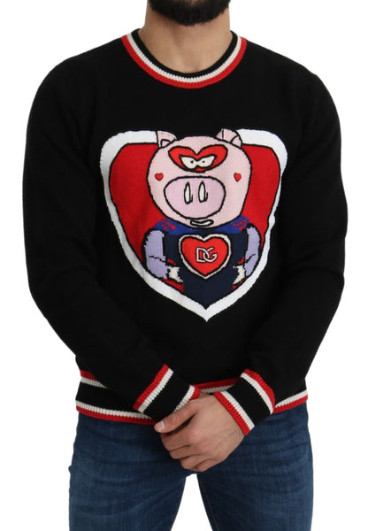 Pull Dolce & Gabbana en cachemire noir motif cochon de l'année