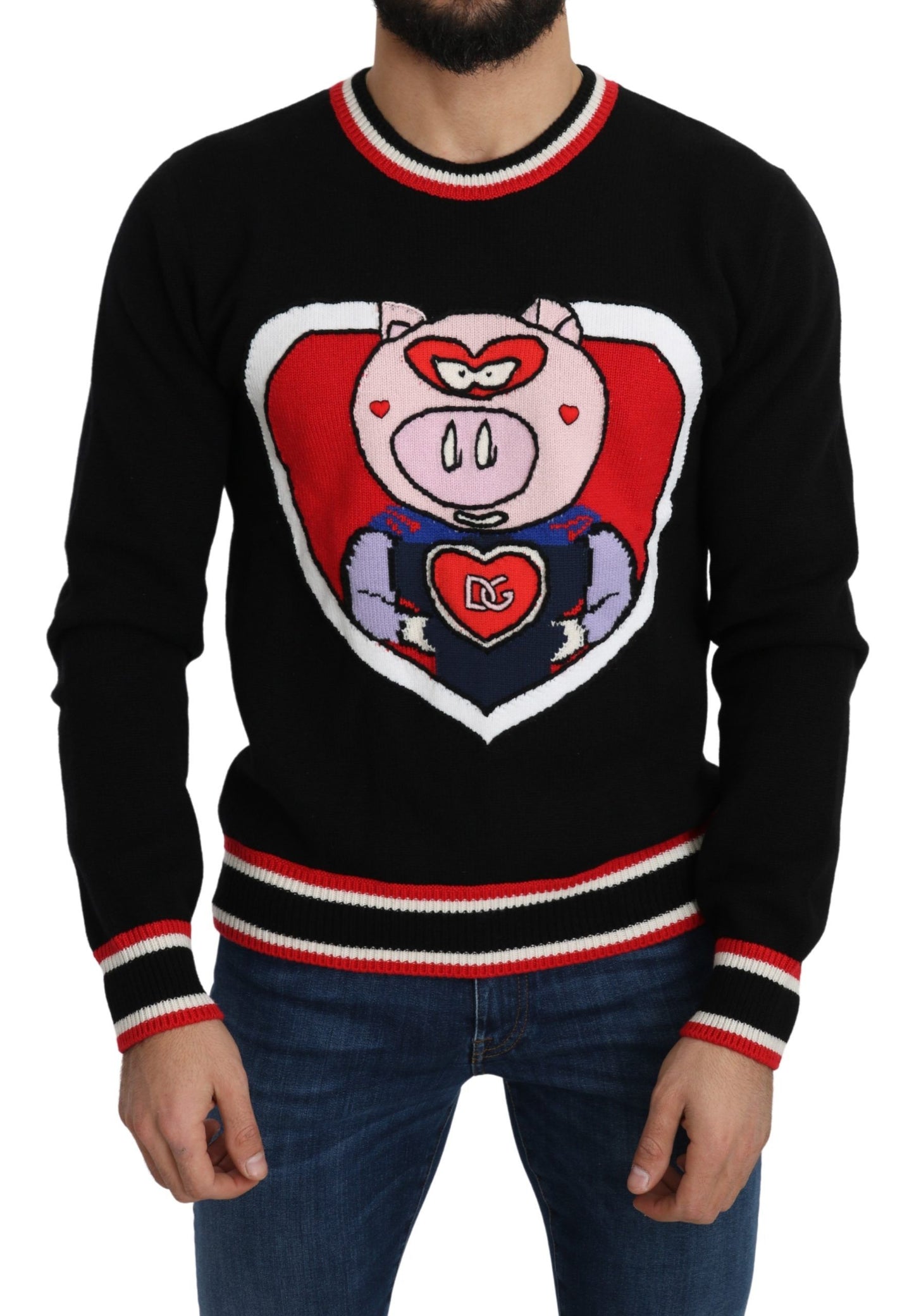 Pull Dolce & Gabbana en cachemire noir motif cochon de l'année