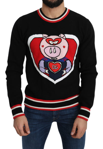 Pull Dolce & Gabbana en cachemire noir motif cochon de l'année