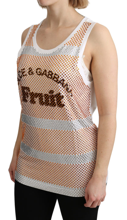 Débardeur Dolce & Gabbana en coton blanc orné de cristaux oranges
