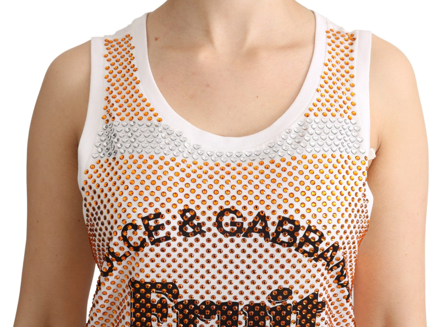 Débardeur Dolce & Gabbana en coton blanc orné de cristaux oranges