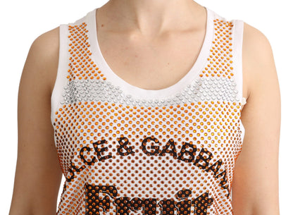 Débardeur Dolce & Gabbana en coton blanc orné de cristaux oranges