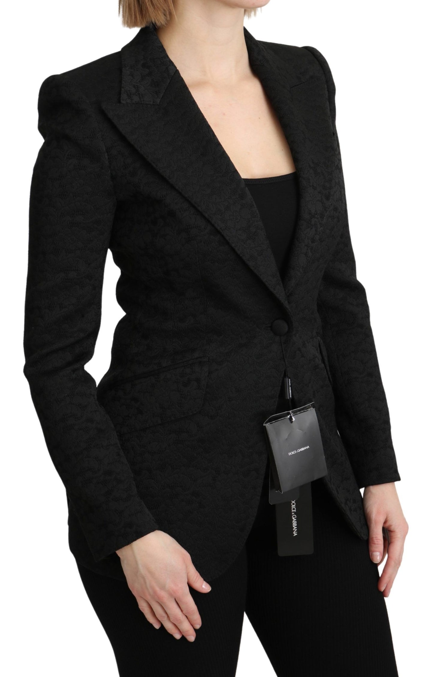 Veste de blazer droite Dolce & Gabbana en brocart noir