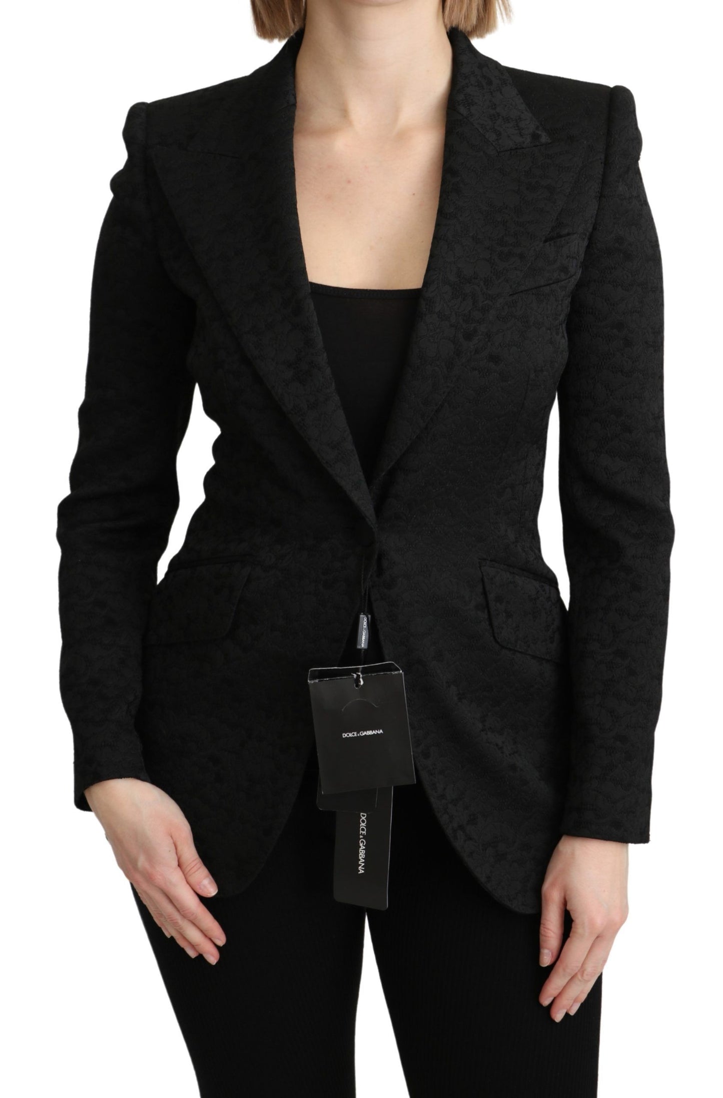 Veste de blazer droite Dolce & Gabbana en brocart noir