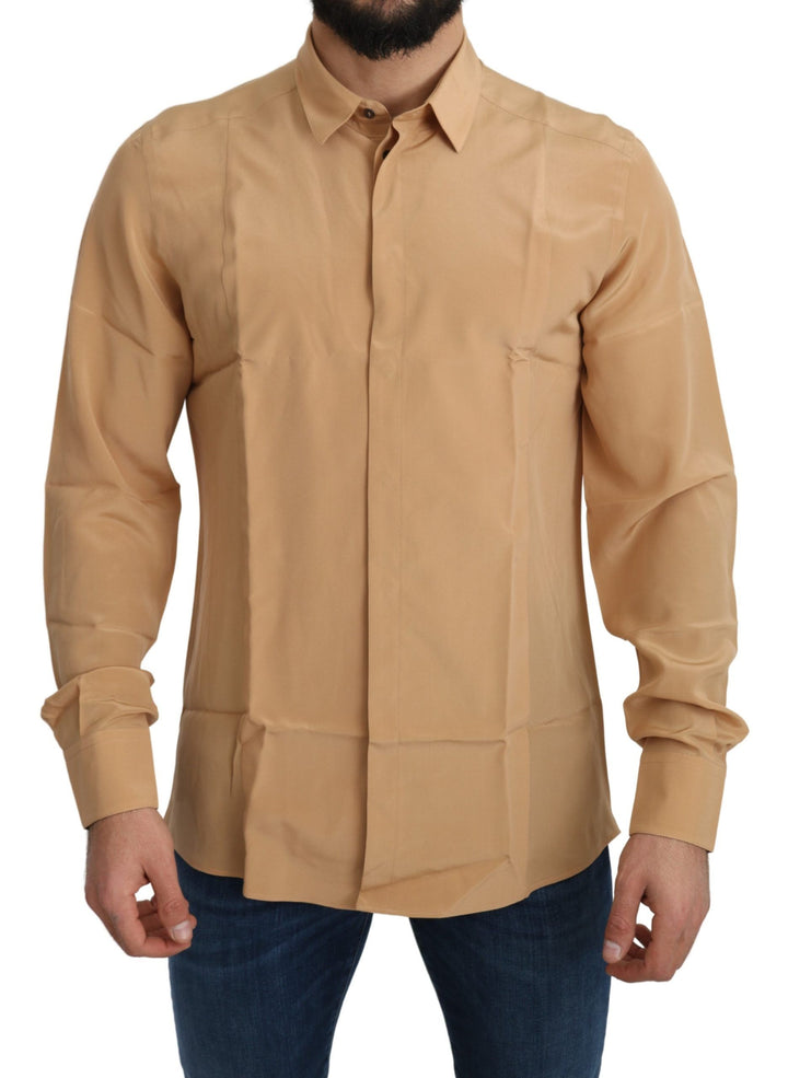 Camisa Slim Dolce & Gabbana Dorada 100% Seda Amarilla