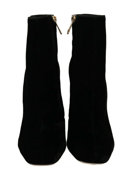 Chaussures à talons carrés en velours noir et cristaux Dolce & Gabbana