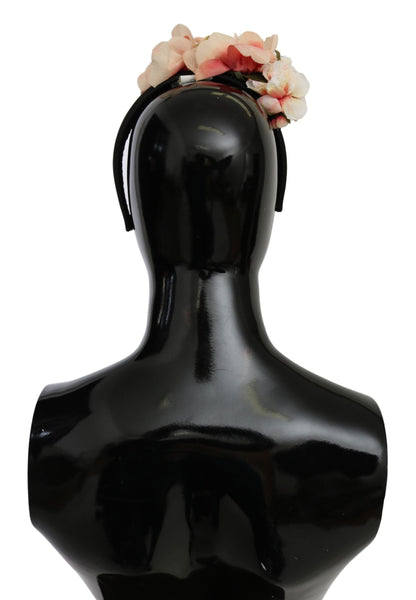 Serre-tête diadème Dolce & Gabbana en soie rose à motif floral noir avec logo