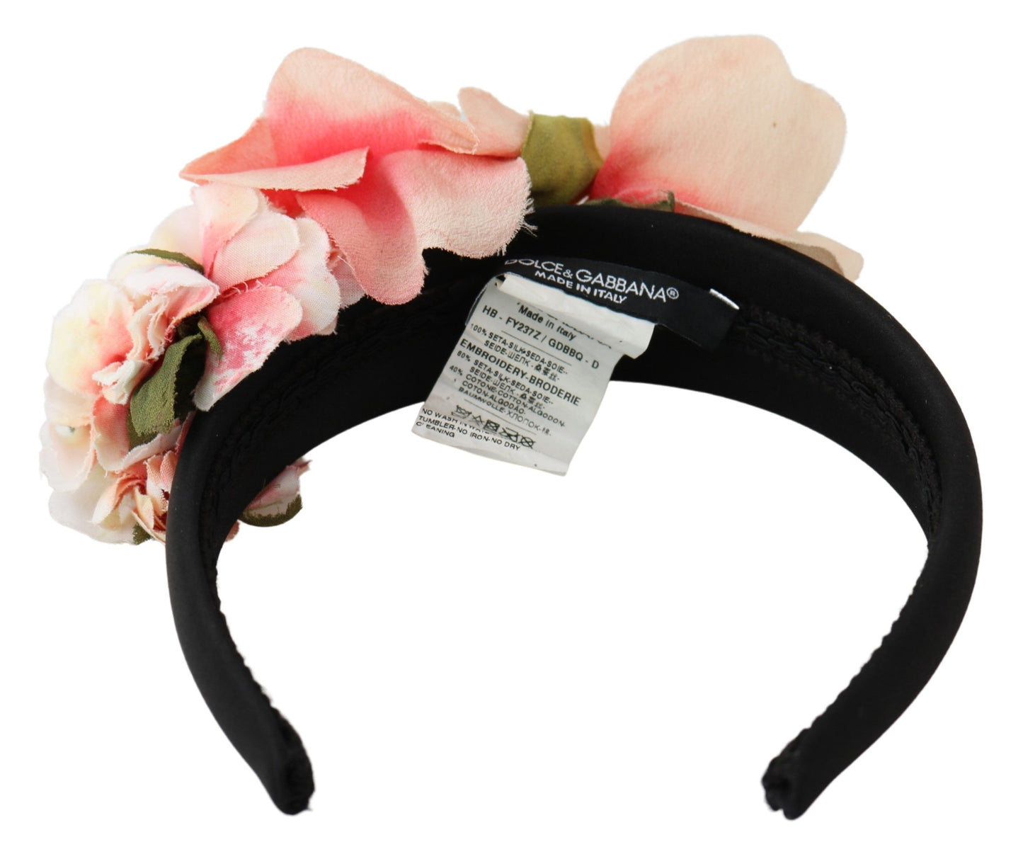 Serre-tête diadème Dolce & Gabbana en soie rose à motif floral noir avec logo