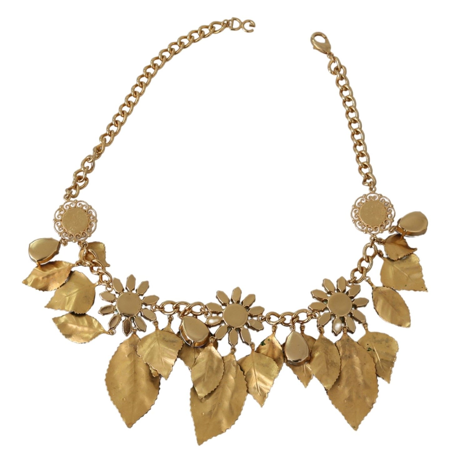 Collier pendentif fleur en cristal en laiton doré à feuilles vertes Dolce & Gabbana