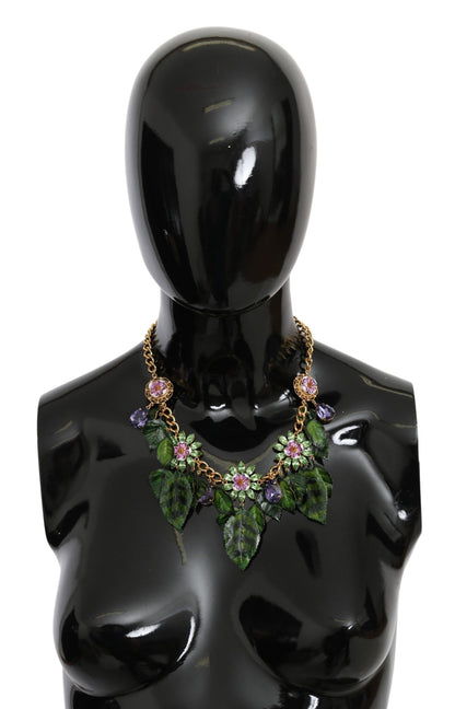 Collier pendentif fleur en cristal en laiton doré à feuilles vertes Dolce & Gabbana