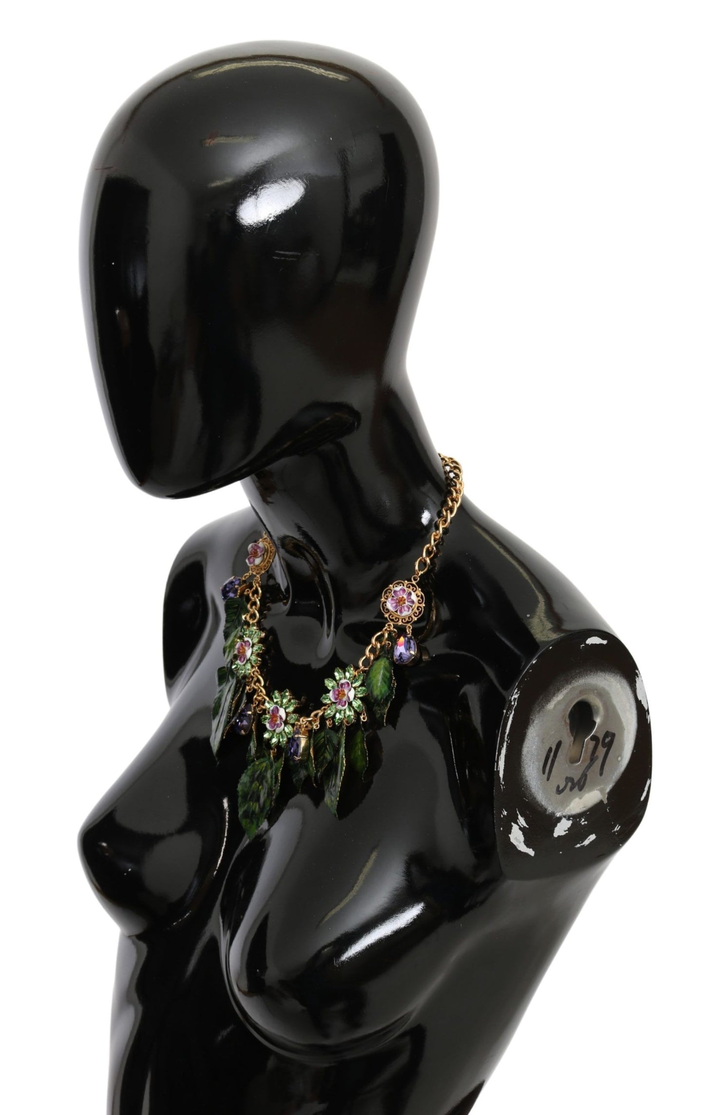 Collier pendentif fleur en cristal en laiton doré à feuilles vertes Dolce & Gabbana