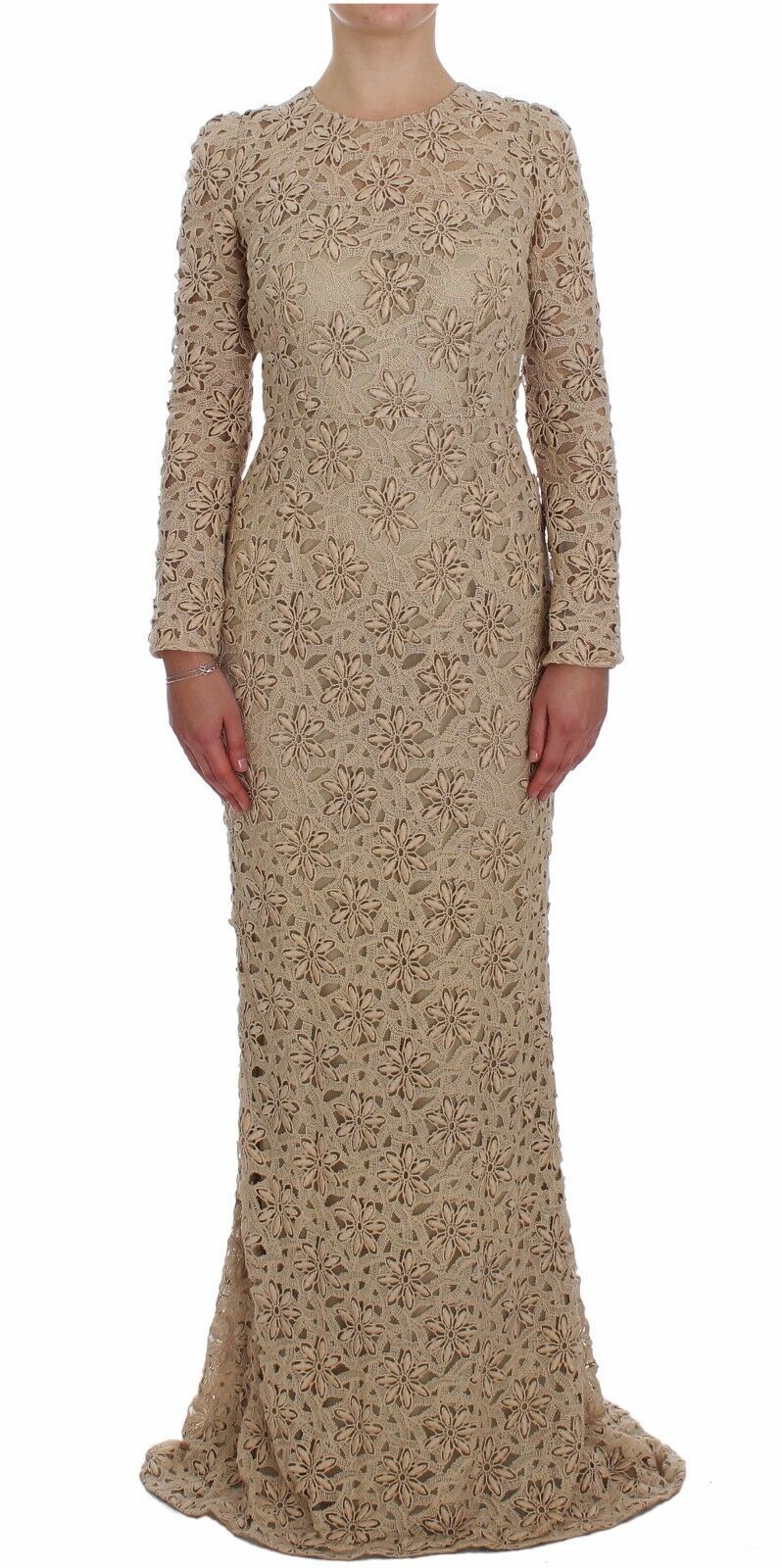 Robe longue fourreau en dentelle florale beige Dolce & Gabbana